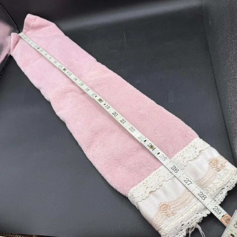 Vtg Avanti Towel Set Pink Lace Trim Hand Guest Towels OS Coquette Cottage Boho